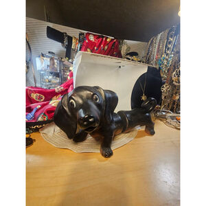 Mid century Plaster Daschund Weiner dog weenie black brown book ends